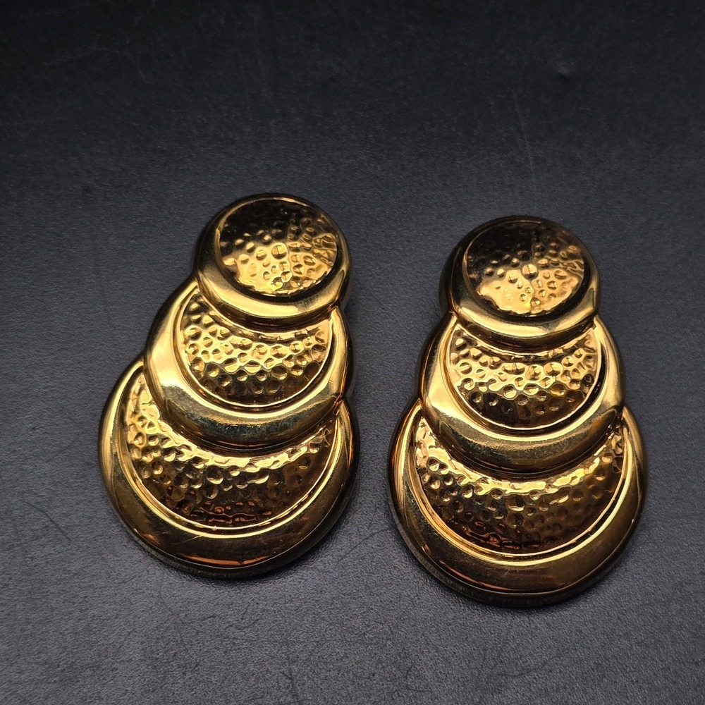 Avon 1989 Golden Shimmer Earrings Hammered Gold Tone Disc